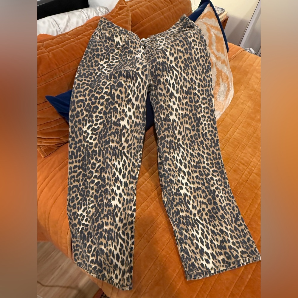 Mango Leopard Print straight leg jeans